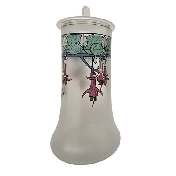 10" Mucha Art Glass Fuchsia Design Satin Glass Canister With Lid - Picture 3 of 12